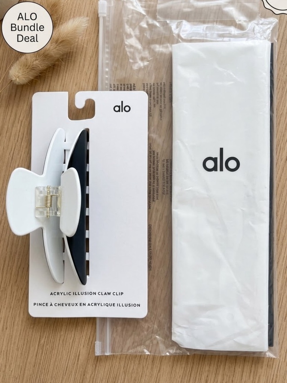 ALO Yoga Black White Acrylic Illusion Claw Clip and headband hair LOT gift